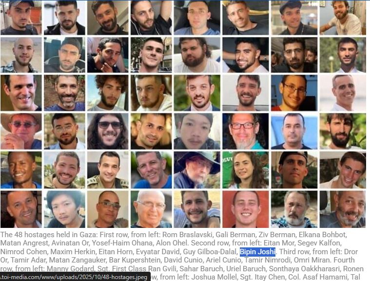 हमासले नियन्त्रणमा लिएका जीवित बन्धकको सूचीमा विपिन जोशीको नाम समाबेश