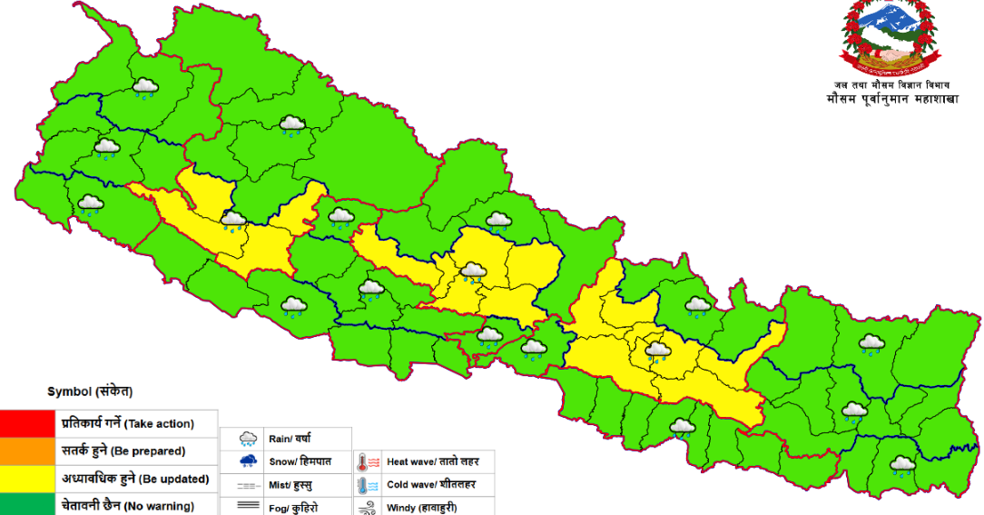 देशभर मनसुन सक्रिय, पहाडी क्षेत्रमा वर्षा र पहिरोको जोखिम