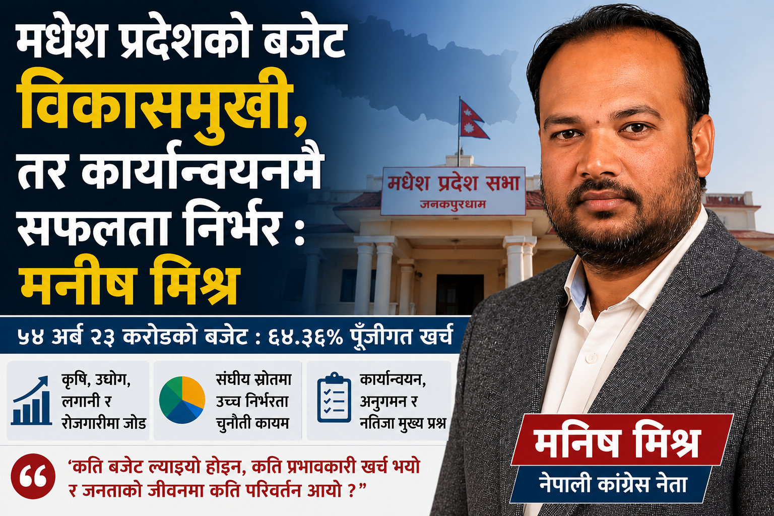 मधेशको बजेट विकासमुखी, तर कार्यान्वयनमै सफलता निर्भर : मिश्र